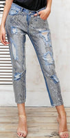 Sequin blue jeans women bottom Streetwear zipper fringe ripped jeans loose fit - Biwav