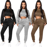 Women Tracksuit Crop Top Trousers Casual Sportwear Matching Set - Biwav