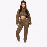 Women Tracksuit Crop Top Trousers Casual Sportwear Matching Set - Biwav