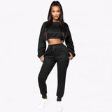 Women Tracksuit Crop Top Trousers Casual Sportwear Matching Set - Biwav