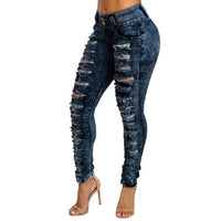 Skinny Ripped Denim Female Mid Waist Stretch Pants - Biwav