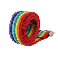 130cm Dual Ring Canvas Waist Belt Rainbow Color Striped Strap - Biwav