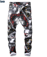 Men's 3D pattern slim fit straight printed stretch denim pants - Biwav