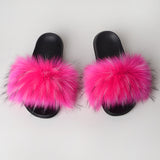 Faux Fox Fur Slippers Lady Indoor Outdoor Sandals - Biwav