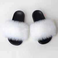 Faux Fox Fur Slippers Lady Indoor Outdoor Sandals - Biwav