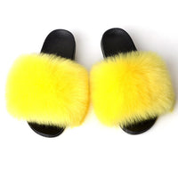 Faux Fox Fur Slippers Lady Indoor Outdoor Sandals - Biwav