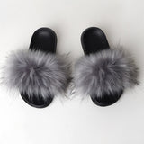 Faux Fox Fur Slippers Lady Indoor Outdoor Sandals - Biwav