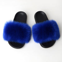 Faux Fox Fur Slippers Lady Indoor Outdoor Sandals - Biwav