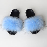 Faux Fox Fur Slippers Lady Indoor Outdoor Sandals - Biwav