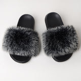 Faux Fox Fur Slippers Lady Indoor Outdoor Sandals - Biwav