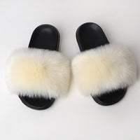 Faux Fox Fur Slippers Lady Indoor Outdoor Sandals - Biwav