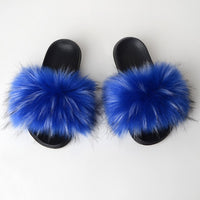 Faux Fox Fur Slippers Lady Indoor Outdoor Sandals - Biwav