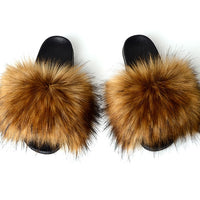 Faux Fox Fur Slippers Lady Indoor Outdoor Sandals - Biwav