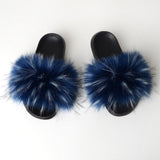 Faux Fox Fur Slippers Lady Indoor Outdoor Sandals - Biwav