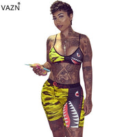 Two Piece Set Spaghetti Strap Sleeveless Crop Top And Sheath Short Pants Tracksuit - Biwav