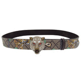 Western Rhinestone Tiger Buckle Tiger Print Leather Men Belt - Biwav