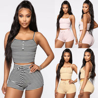 Women 2pcs Striped Slim Pajama Set Sleepwear - Biwav