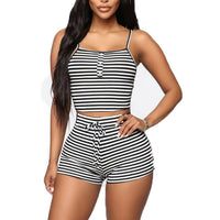 Women 2pcs Striped Slim Pajama Set Sleepwear - Biwav