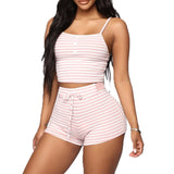 Women 2pcs Striped Slim Pajama Set Sleepwear - Biwav