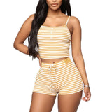 Women 2pcs Striped Slim Pajama Set Sleepwear - Biwav