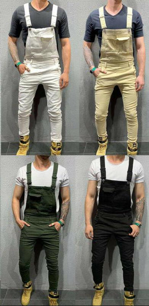 Mens Fashion Denim Dungaree Bib Overalls Jumpsuits Moto Biker Pants - Biwav