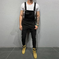 Mens Fashion Denim Dungaree Bib Overalls Jumpsuits Moto Biker Pants - Biwav