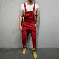 Mens Fashion Denim Dungaree Bib Overalls Jumpsuits Moto Biker Pants - Biwav