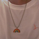 Colorful Rainbow Pendant Stainless Steel Necklace Long Chain - Biwav