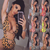 Sexy One Piece Women Swimsuit Bathing Suit Bandage Leopard Beach Swim Wear - Biwav