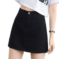 Women Button Denim Jeans Bodycon Mini Skirts Stretch High Waist - Biwav