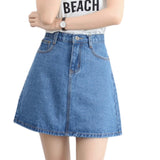 Women Button Denim Jeans Bodycon Mini Skirts Stretch High Waist - Biwav