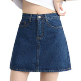 Women Button Denim Jeans Bodycon Mini Skirts Stretch High Waist - Biwav