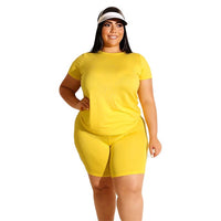 Plus Size 2 Piece Set Women Summer Casual Loose Shirt+Shorts