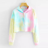 Multicolored Casual Women Drawstring Hooded Sweatshirt - Biwav