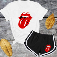 Red Lips Tracksuit Set Short Sleeve T Shirt And Shorts - Biwav