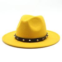 Wool Fedora Hat With Punk Rivet Ribbon Elegant - Biwav