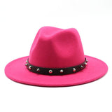 Wool Fedora Hat With Punk Rivet Ribbon Elegant - Biwav