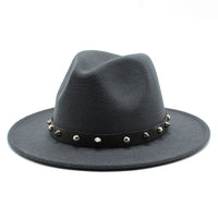 Wool Fedora Hat With Punk Rivet Ribbon Elegant - Biwav