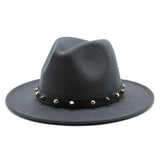 Wool Fedora Hat With Punk Rivet Ribbon Elegant - Biwav