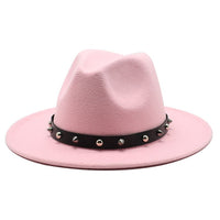 Wool Fedora Hat With Punk Rivet Ribbon Elegant - Biwav