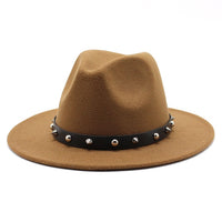 Wool Fedora Hat With Punk Rivet Ribbon Elegant - Biwav