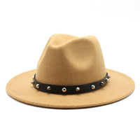 Wool Fedora Hat With Punk Rivet Ribbon Elegant - Biwav