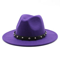 Wool Fedora Hat With Punk Rivet Ribbon Elegant - Biwav