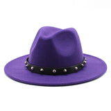 Wool Fedora Hat With Punk Rivet Ribbon Elegant - Biwav