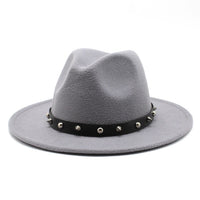 Wool Fedora Hat With Punk Rivet Ribbon Elegant - Biwav