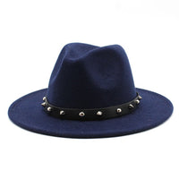 Wool Fedora Hat With Punk Rivet Ribbon Elegant - Biwav