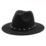 Wool Fedora Hat With Punk Rivet Ribbon Elegant - Biwav