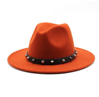 Wool Fedora Hat With Punk Rivet Ribbon Elegant - Biwav