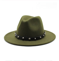 Wool Fedora Hat With Punk Rivet Ribbon Elegant - Biwav