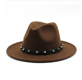 Wool Fedora Hat With Punk Rivet Ribbon Elegant - Biwav